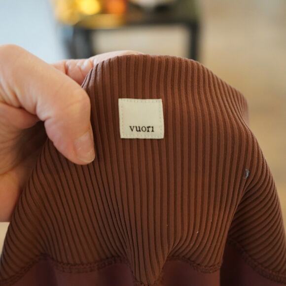 Vuori Yoga Leggings Women's Ribbed Terracotta Mauve High Waisted Athletic Fit - Picture 3 of 8